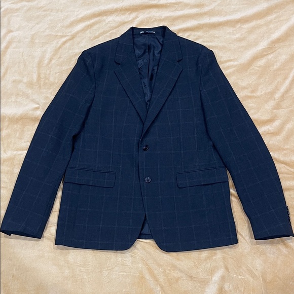 Zara Navy Checkered Blazer